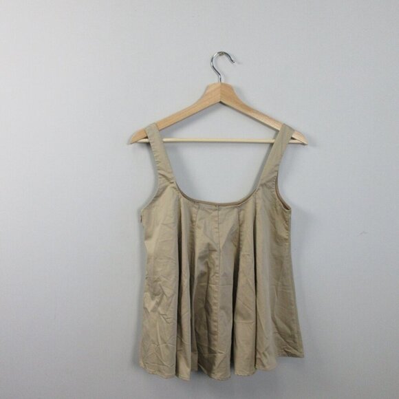 Club Monaco Women Pleated Tank Top S Beige Swing Blouse Cotton Blend Preppy 184 - Picture 2 of 11